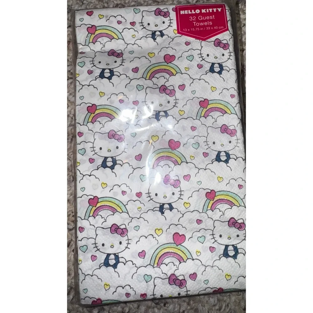 Hello Kitty 64 Guest Towels 32 Count Christmas Wreath & Rainbow Cloud Themes